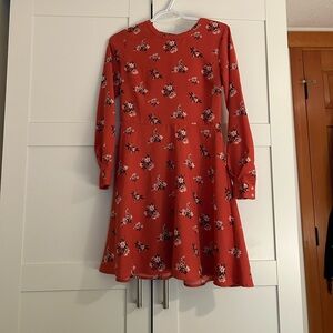LOFT Floral Long Sleeve Dress in Red
